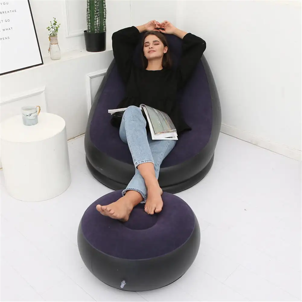 Inflatable Air Mattress Lazy Sofa Deck Chair Comfortable Leg Stool Rest Single Beanbag for home and Outdoor Use