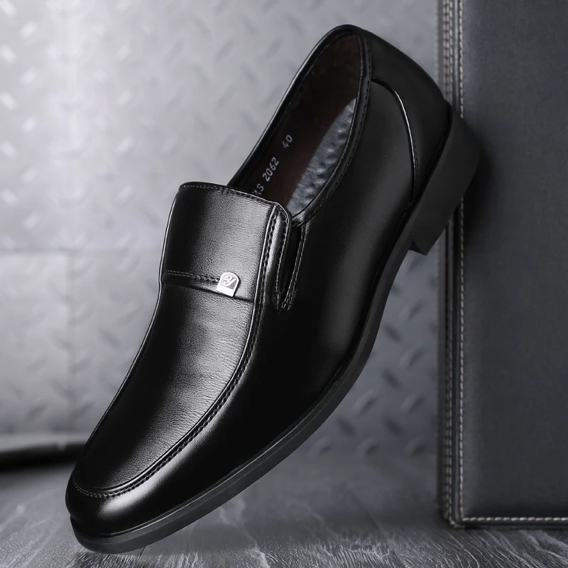 Туфли мужские деловые кожаные дышащие без застежки повседневная обувь для