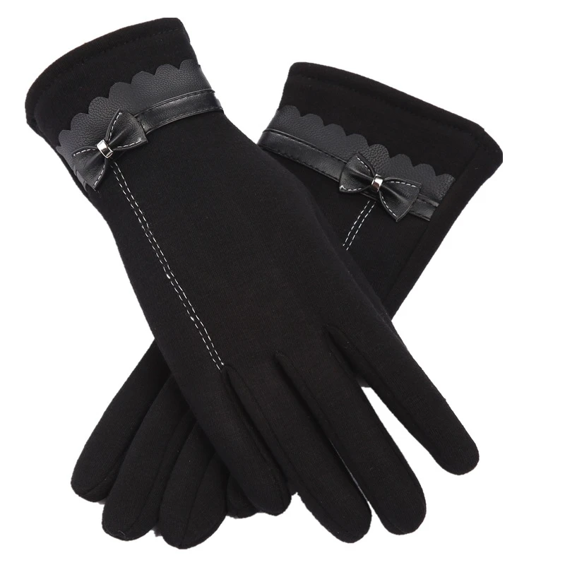 

2021 Winter Gloves Woman Plus Velvet Padded Warm Touch Screen Outdoor Windproof Suede Thermal Cycling for the Cold Black