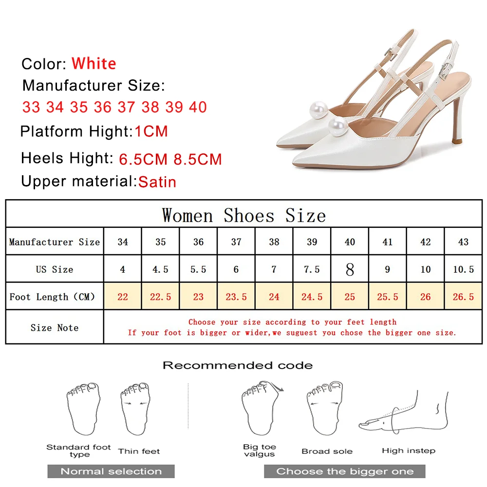 Big Pearl Women Heels 2023 Luxury Pearl Satin Pointed Toe Slingback Heeled Sandals Elegant White Wedding Shoes Bride Heels Shoes