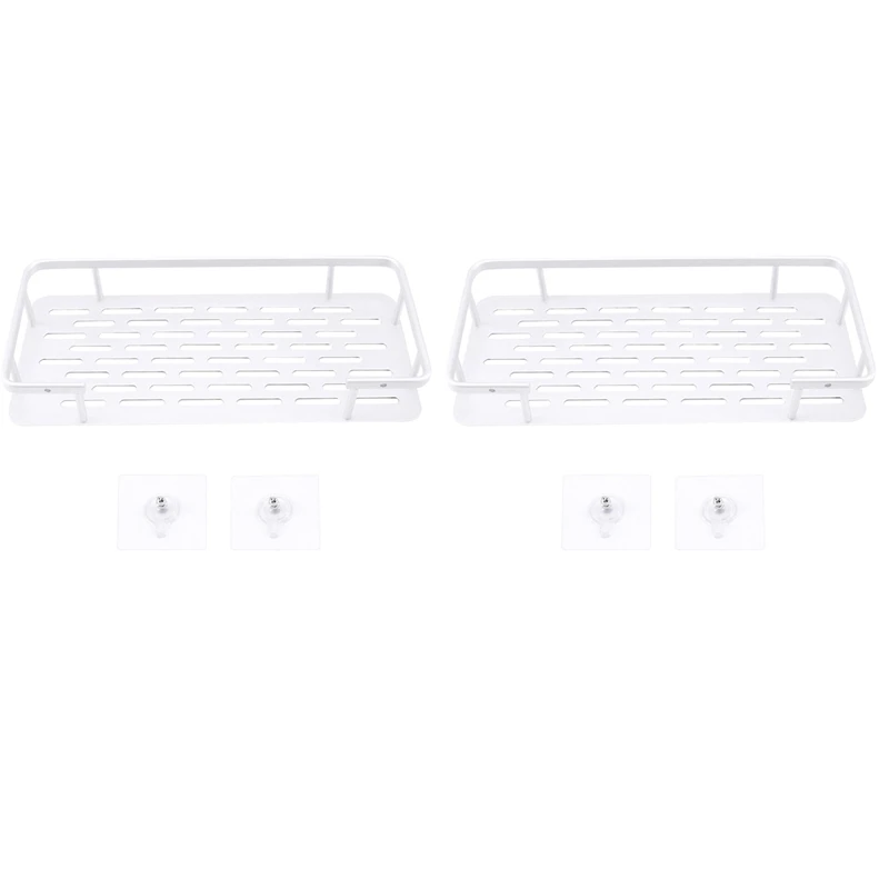 

2X Shelf Shower Shelf Adhesive Aluminum Shower Caddy For Shampoo Holder Kitchen Rack Storage Organizer
