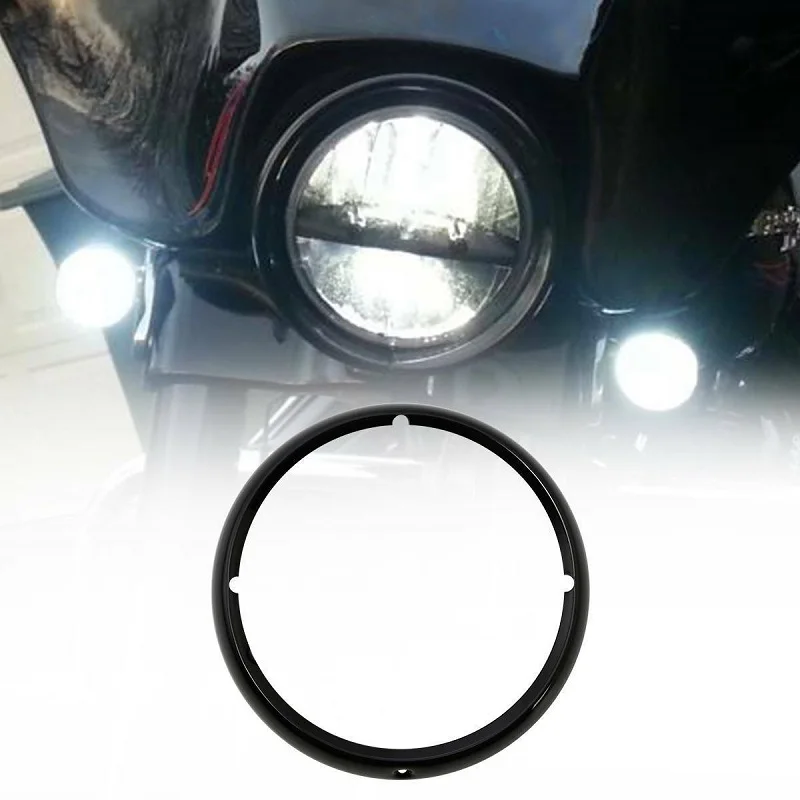 

7" Headlight Trim Ring Fit For Harley Touring Road King Street Tri Glide Black/Chrome