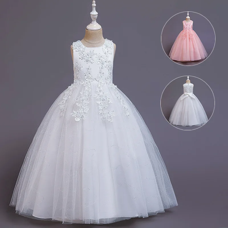 

Teen Flower Bridesmaid Princess Dress for Girls Christmas White Birthday Party Wedding Dresses Gala Lace Evening Gown Vestidos