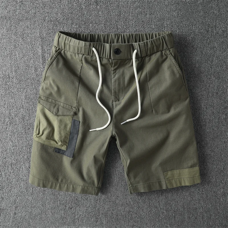 Men's Knee Length Summer Casual Shorts Color Contrast Loose Fashion Shorts Multi Pockets Tactical Cargo Shorts Beach Shorts