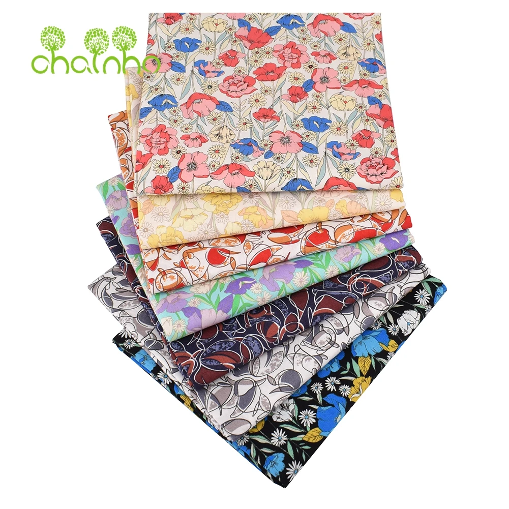 Chainho,Printed Plain Poplin Cotton Fabric,DIY Quilting & Sewing Material,Patchwork Cloth,Floral Series,7 Designs,5 Sizes,PCC43