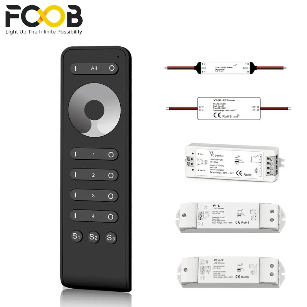 

DIM Controller Dimmable LED Light Strip 2.4GHz Controller DC12V 24V 36V Max 360W RF Touch Remote for Single Color LED Strip