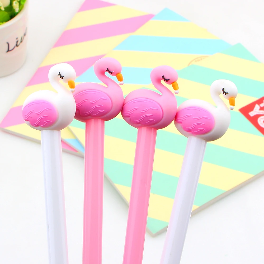 4 Pcs/lot Kawaii Cute Pink Flamingo Swan Gel Pen Signature Pen Escolar Papelaria School Office Supply Promotional Gift