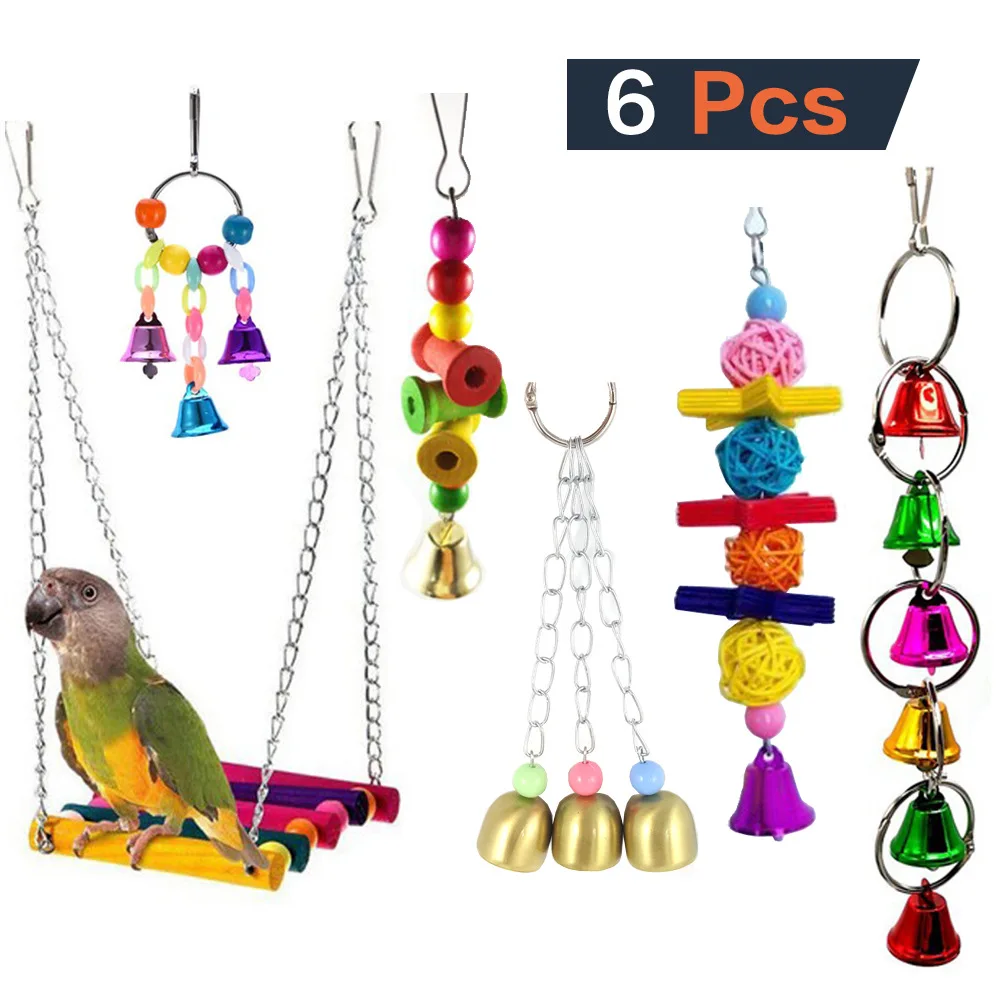 

Bird Supplies Parrot Gnawing Toys Claw Paw Alloy Wood loofah Swing Station Ladder String toy 6pc/set