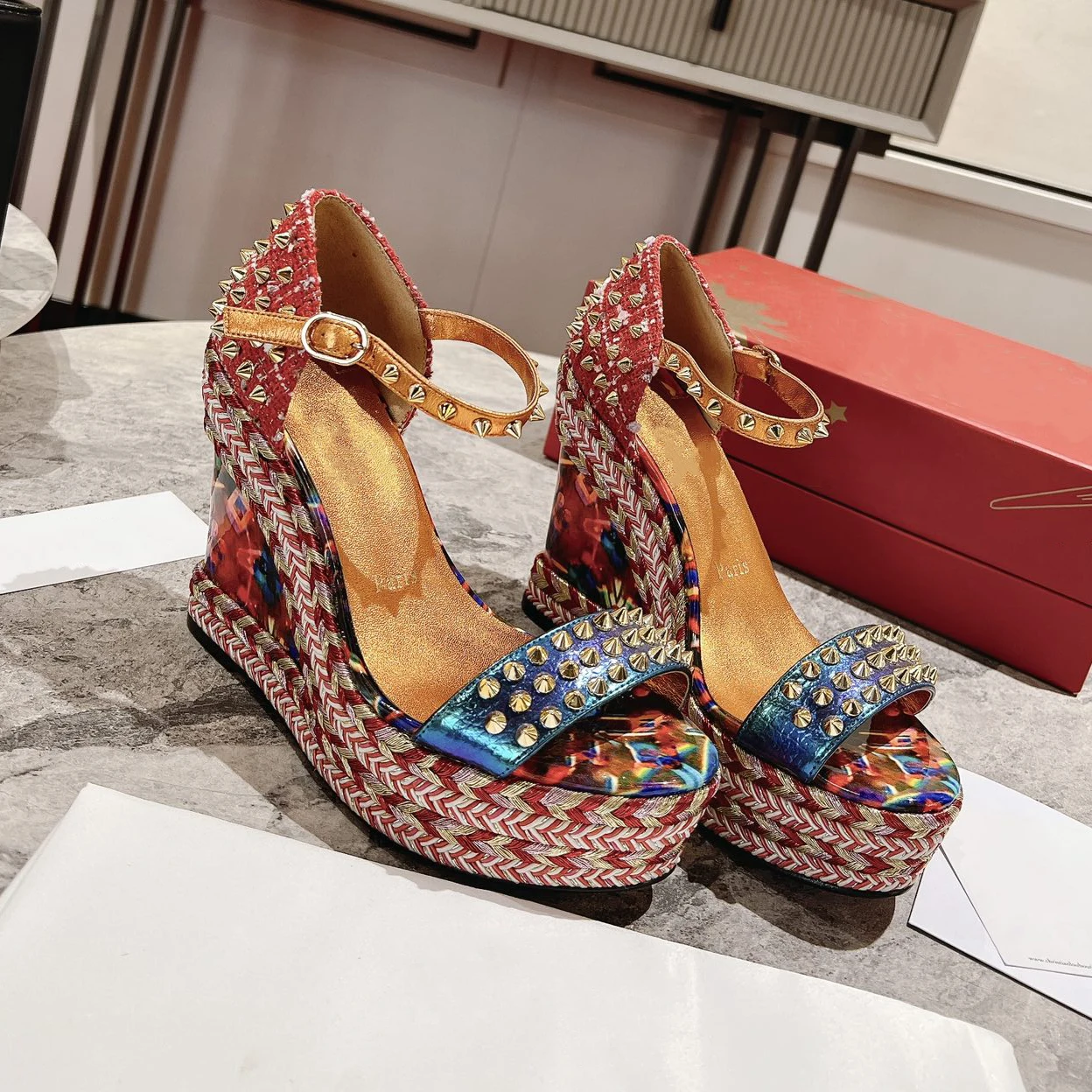 Top Quality Red Sole Womens High Heels 12cm Shoes Luxury Fashion Ladies Braided Sandals Classic Retro Designer High Heel HJ2051