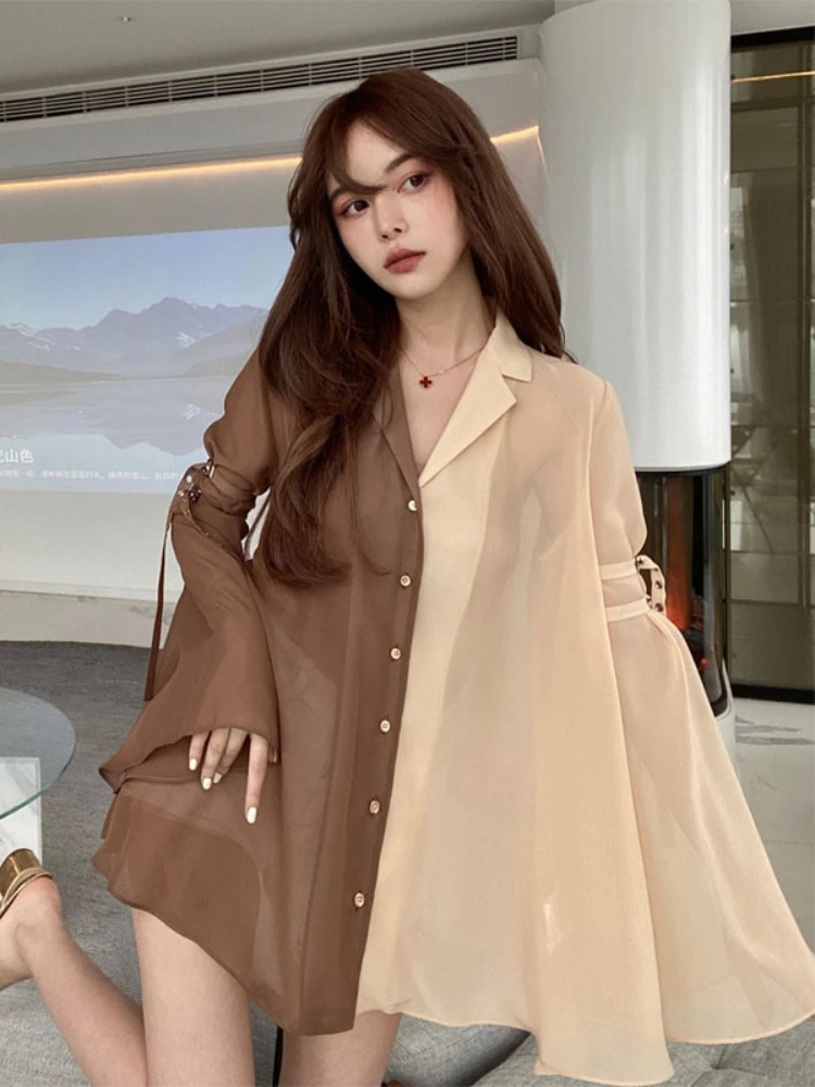 Deeptown Vintage Women Blouses Elegante Cottagecore Harajuku Oversized Chic Korean Fashion Casual Aesthetic Shirt Dress Female
