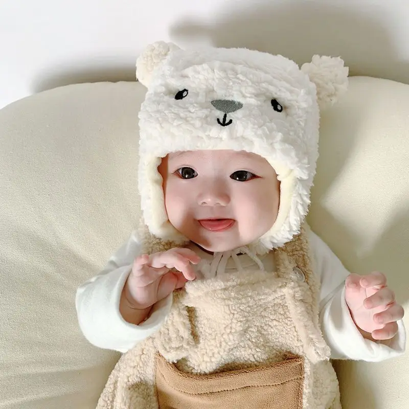 

New Ins Hot Sale Children Hat Scarf One-piece Winter Warm Soft Plush Protect Neck Ear Hats Baby Boy Girl Windproof Cap Beanies