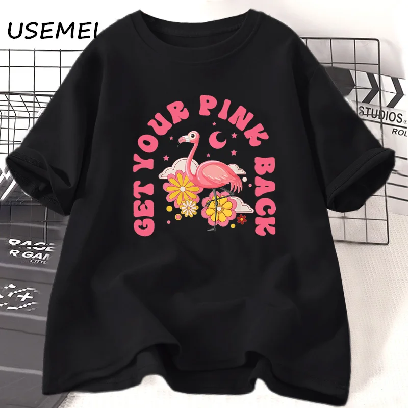

Get Your Pink Back Funny Flamingo T Shirt Woman Clothes Summer Cotton Funny O Neck Tee Shirts Unisex Streetwear Women Clothing