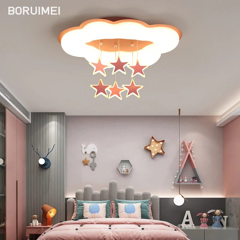

Modern Creative Blue Pink Stars Chandelier Lights For Living Dining Room Bedroom Study Loft Home Lamps Surface Mounted Lighting