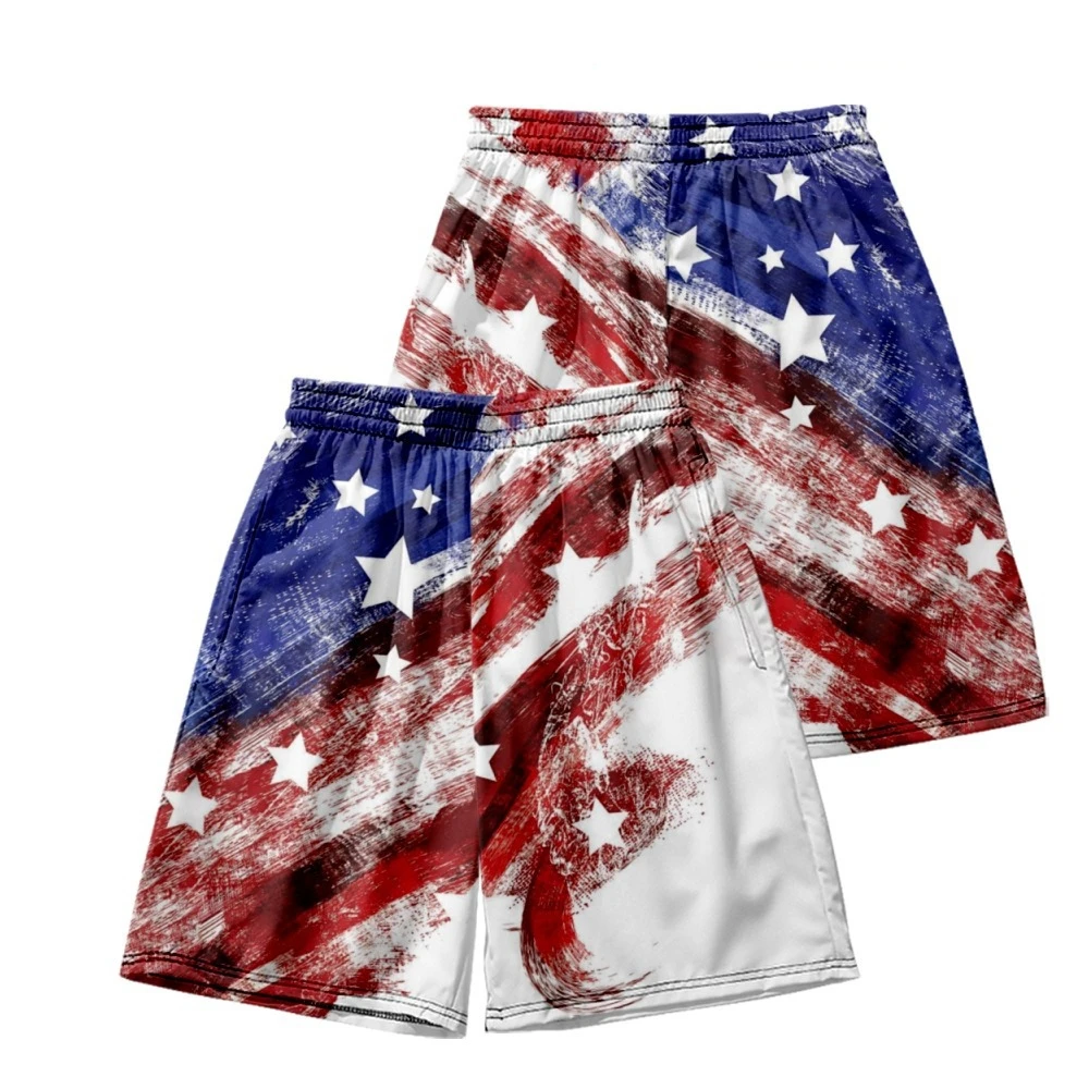 

2022 Summer New Men's Clothing Five Pants Independence Day Flag Beach Board Shorts July 4th 3D Color Printing Boys Kimono Shorts