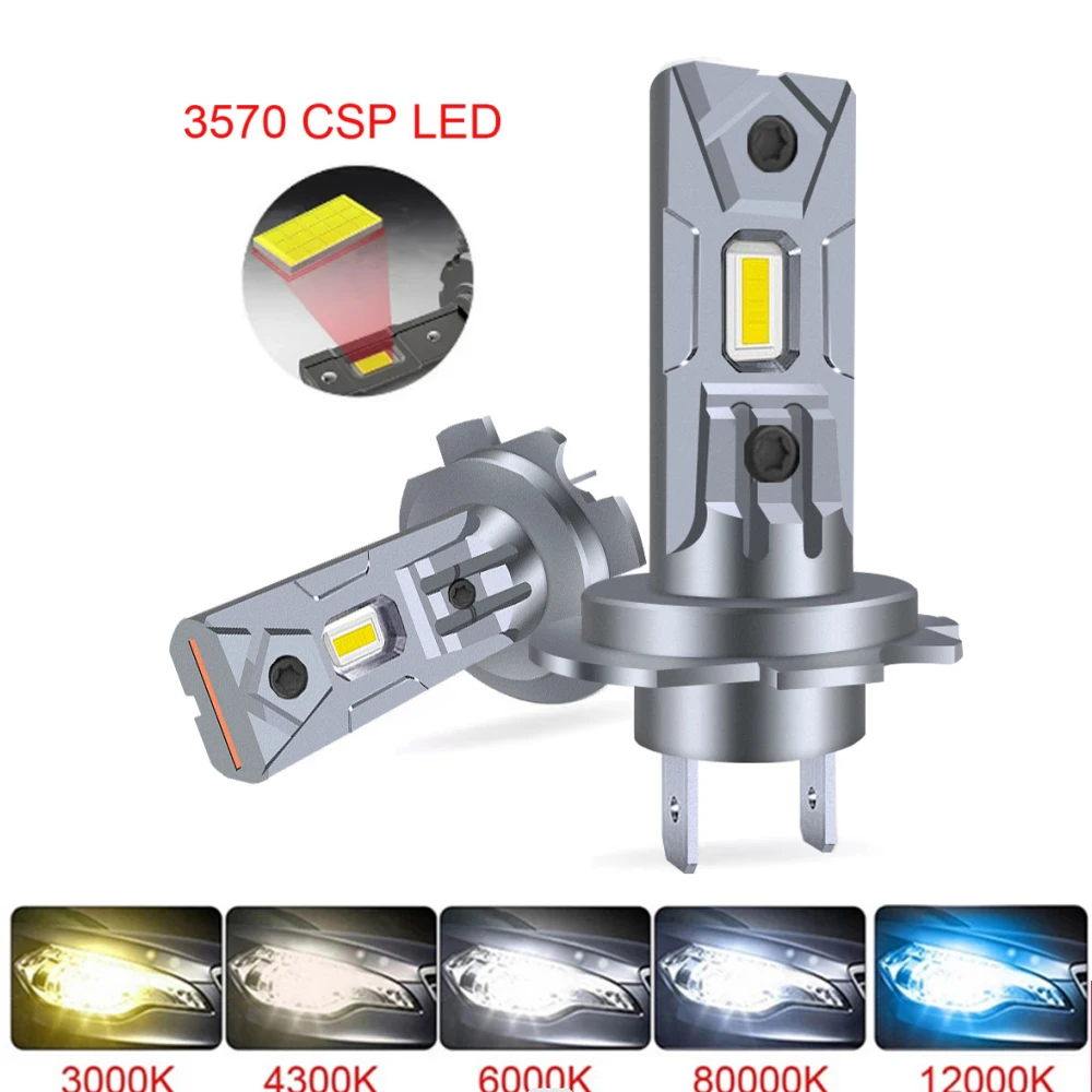 

2x Fanless H7 LED Lights 1:1 Mini Size Head Lamp Wireless 50000LM CSP LED Chips H7 Car LED Headlight Bulb 6500K White 12V 24V