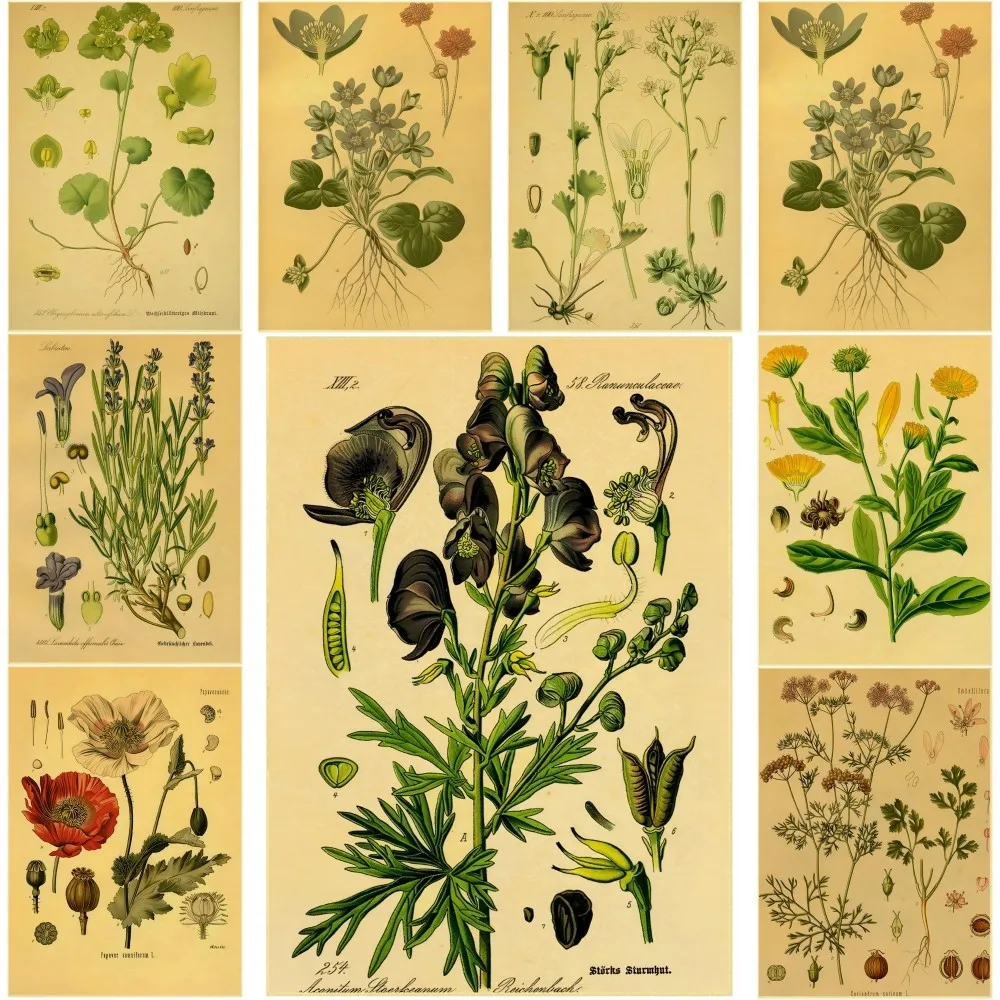 Plants Grasses Green Poster Self-adhesive Art Waterproof Paper Sticker Coffee House Bar Room Wall Decor