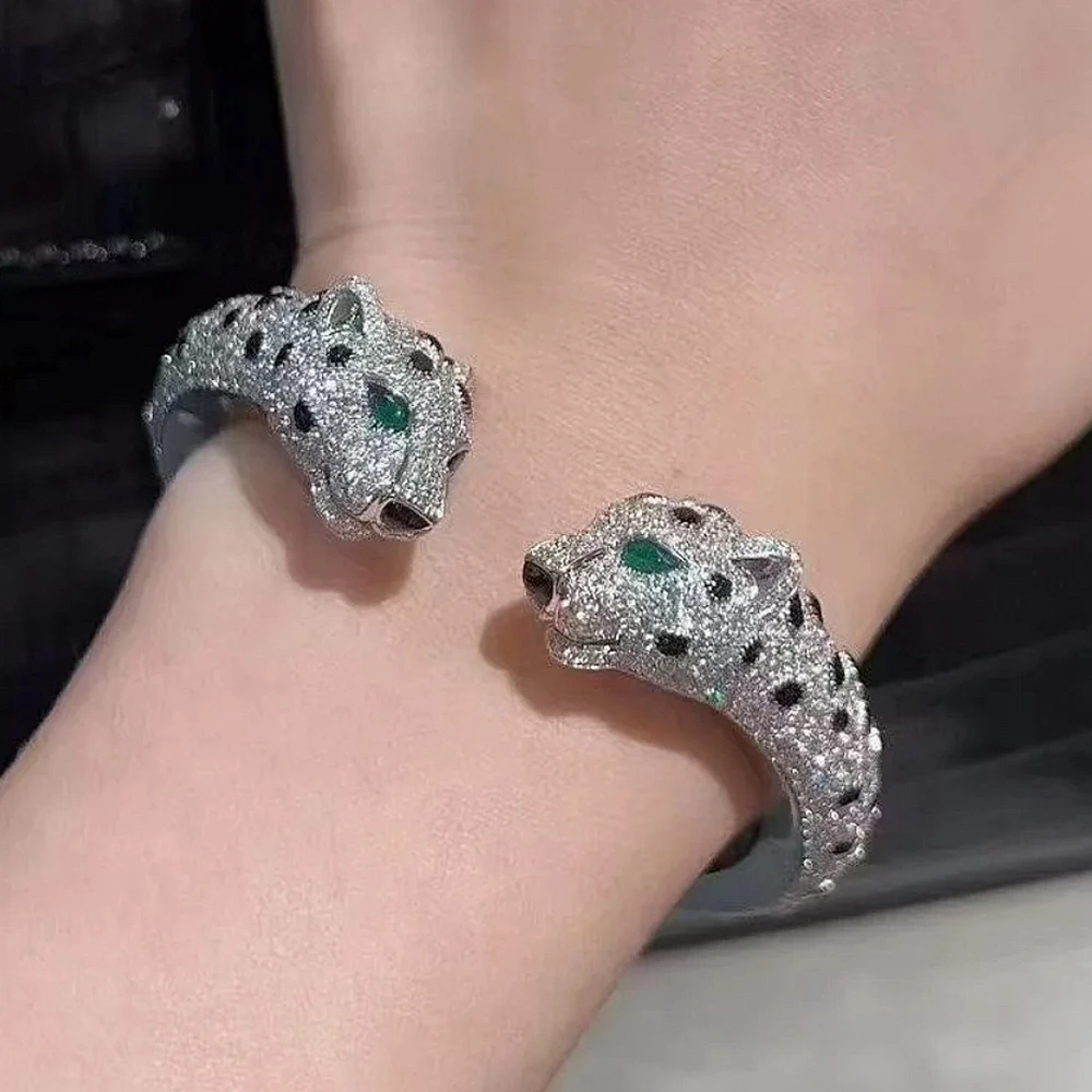 Высокое ремесло стерлинговое серебро 925 черное пятно двойная голова леопарда