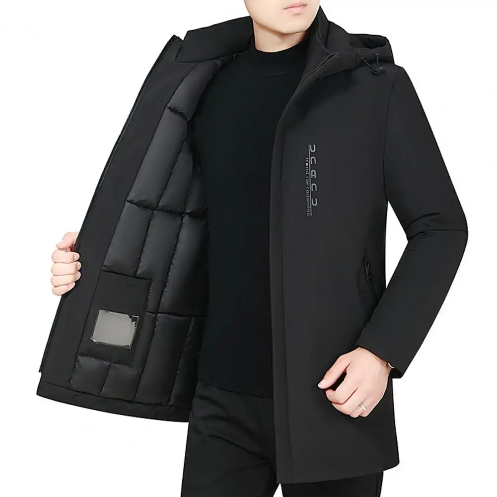 Jacket Coat Stand Collar Comfortable Men Mid-length Cotton Padded Windbreaker Jacket Anti-freeze Casual Overcoat for Trip