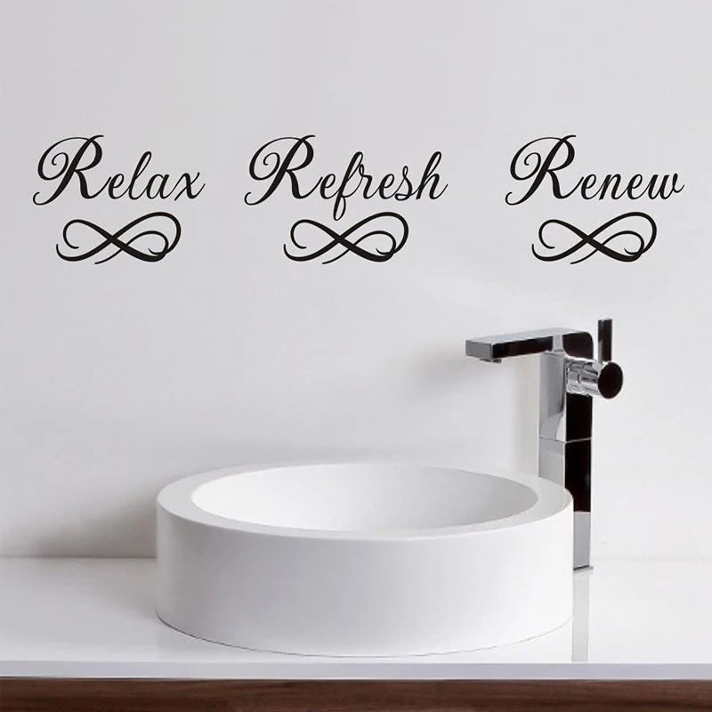 

Bathroom Wall Sticker Relax Refresh Renew Quote Vinyl Art Decal Sink Decals Spa Stickers Mirror Décor Mural Waterproof