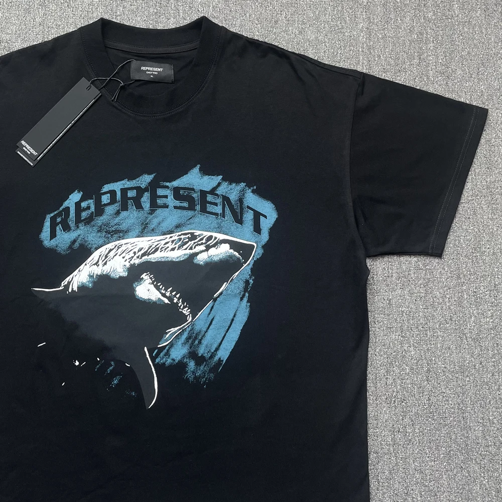 

Футболка мужская с принтом в виде лягушки и акулы, модный брендовый Свободный Топ в винтажном стиле, одежда для улицы, большие размеры, на лето