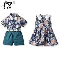 new top and top summer hawaiian brother and sister matching outfitskids boys gentleman clothes setsgirls floral princess