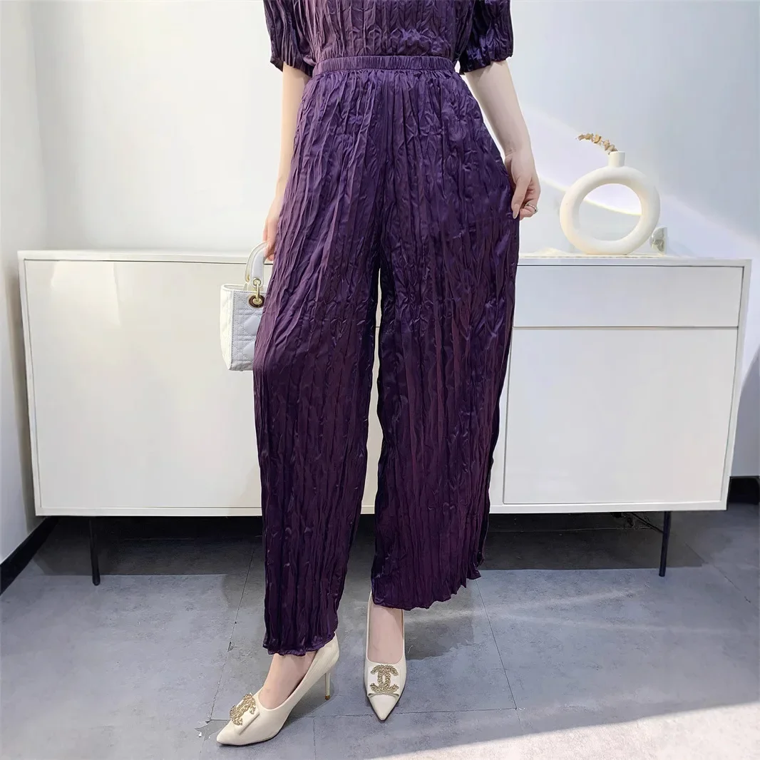 Женский плиссированный брючный костюм однотонная блузка и брюки удобные