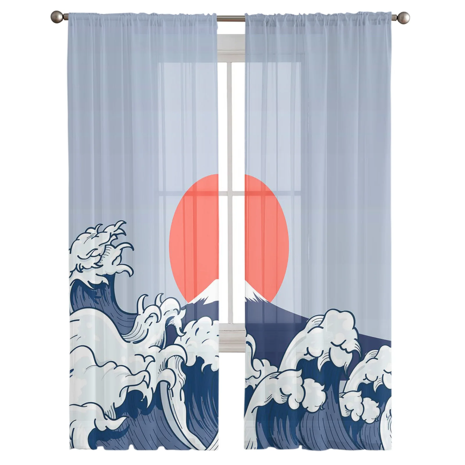Тюль в ретро стиле с изображением красных солнечных волн шторы из тонкой ткани
