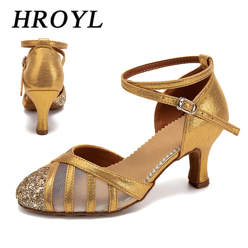 

HROYL Latin Dance Shoes Women Ballroom High Heels For Party Modern Waltz Jazz Shiny Fashion Breathable Dance Shoes Rubber/Suede