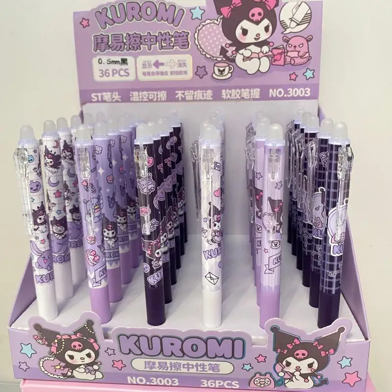 

Новинка Kawaii Милая Sanrio Kuromi нейтральная ручка для подписи стираемая черная 36 шт. Ins Девочка Рождественский подарок для детей