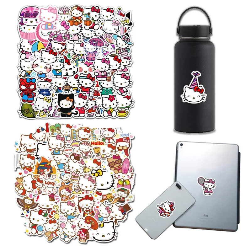 

50 Pcs Kawaii Hello Kitty Stickers Girl Cartoon Kt Cat Hand Account Luggage Phone Case Car Waterproof Small Water Cup Stickers
