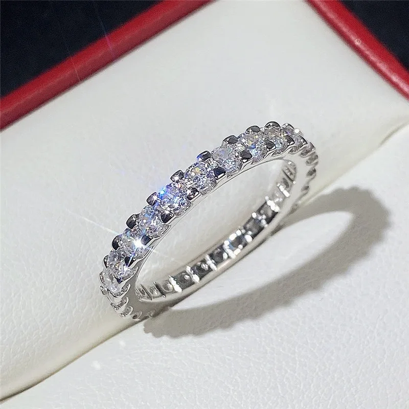 

Iced Out Dainty Rings for Women Luxury Round Crystal Fashion Silver Color Wedding Promise Ring Female Jewelry Dropshipping