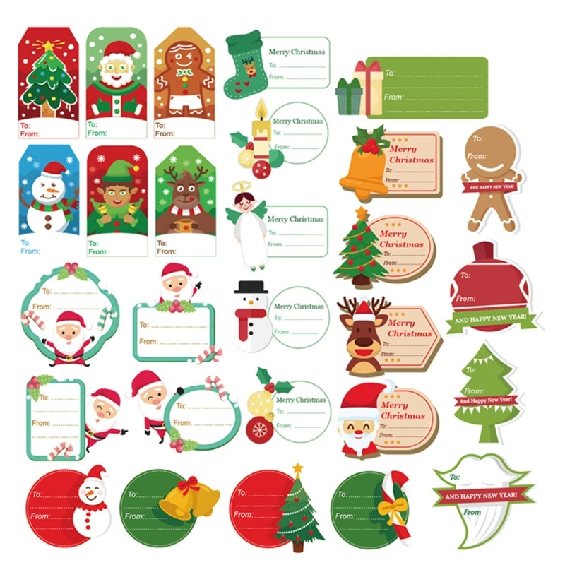 

2 Sheets Christmas Tags Cartoon Santa Self-Adhesive Stickers Paper Labels Decals B03E