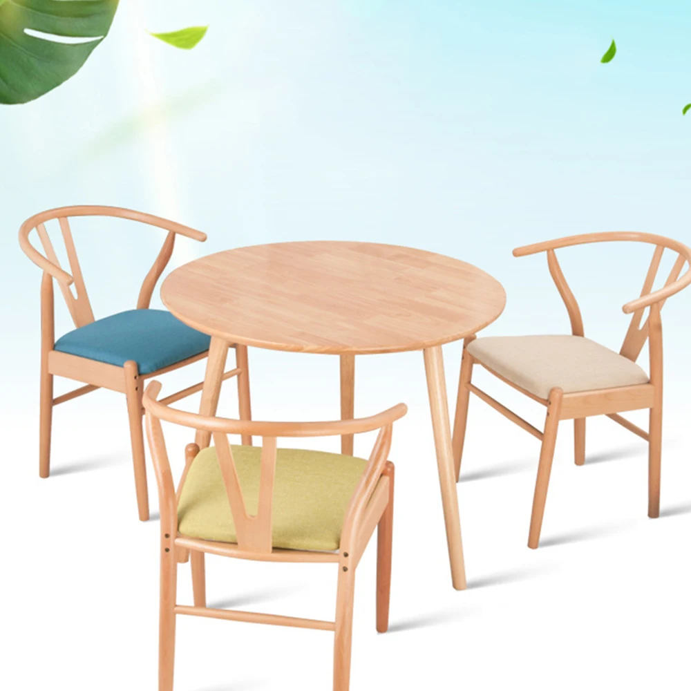 

New Pure Solid Wood Straight Leg Round Table Living Room Furniture Environmental And Durable And Sturdy
