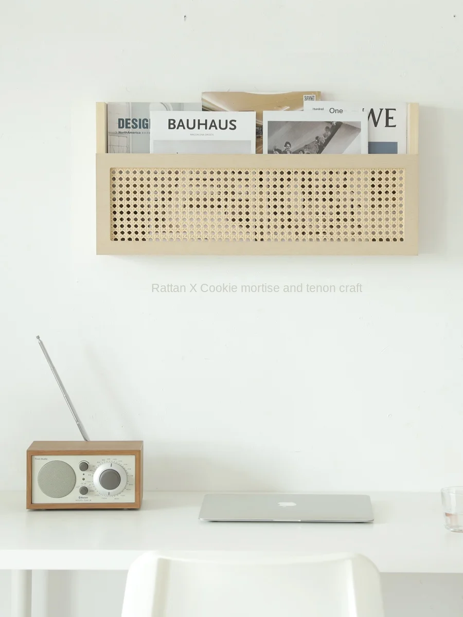 

Bookshelf hanging wall rack small wood good product magazine storage basket wall hanging storage rack wall rattan book and