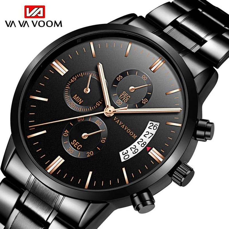 

New Men's Watch Luxury Business Watch Blue Dial Date Watch Men Stainless Steel Band Fashion Male Wrist Watch Relogio Masculino