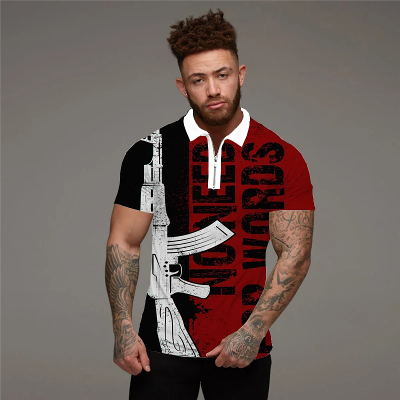 

Мужская летняя рубашка-поло на молнии, с коротким рукавом