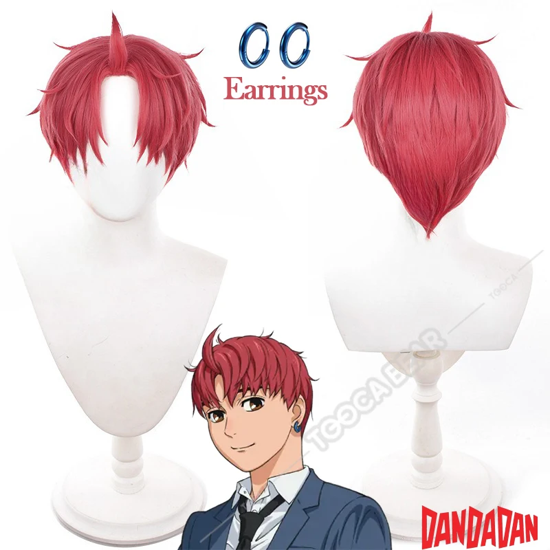 Jin Enjoji парик для косплея аниме Dandadan Jiji красные короткие серьги волос аксессуар Momo