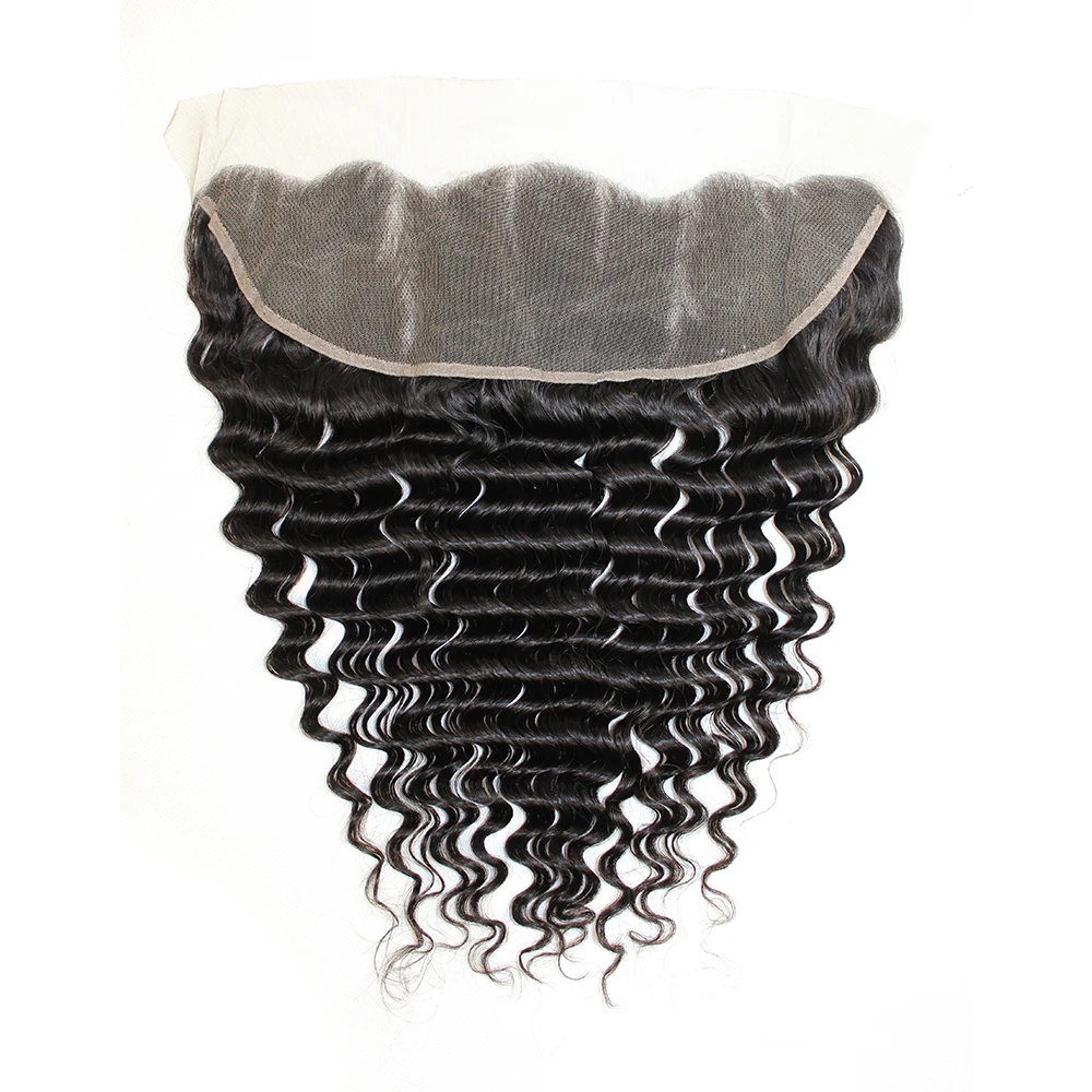 

Deep Wave 13x4 Lace Frontal Ear to Ear Front Lace Wavy Remy Indian Human Hair Transparent Pre-plucked Hair Line KissHair
