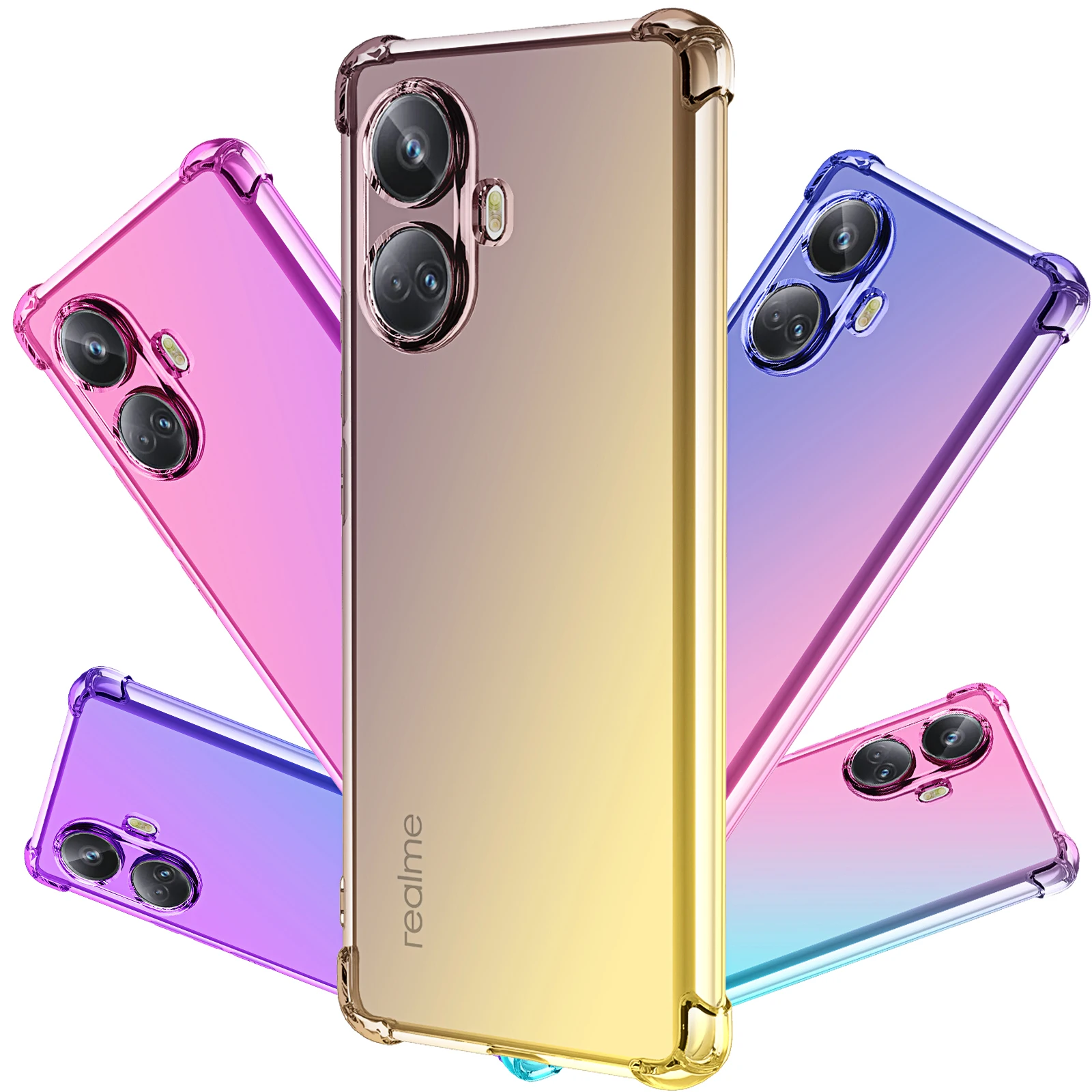 

For Realme 10 Pro Plus 5G 10 4G Phone Case,Hybrid Cute Gradient Soft TPU Bumper Shock Absorption Flexible Drop Protection Cover