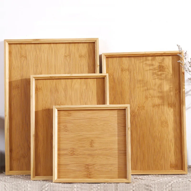 

Деревянный поднос из бамбука, прямоугольный поднос для чая из массива дерева, домашний поднос для чаепития кунг-фу, японский деревянный под...