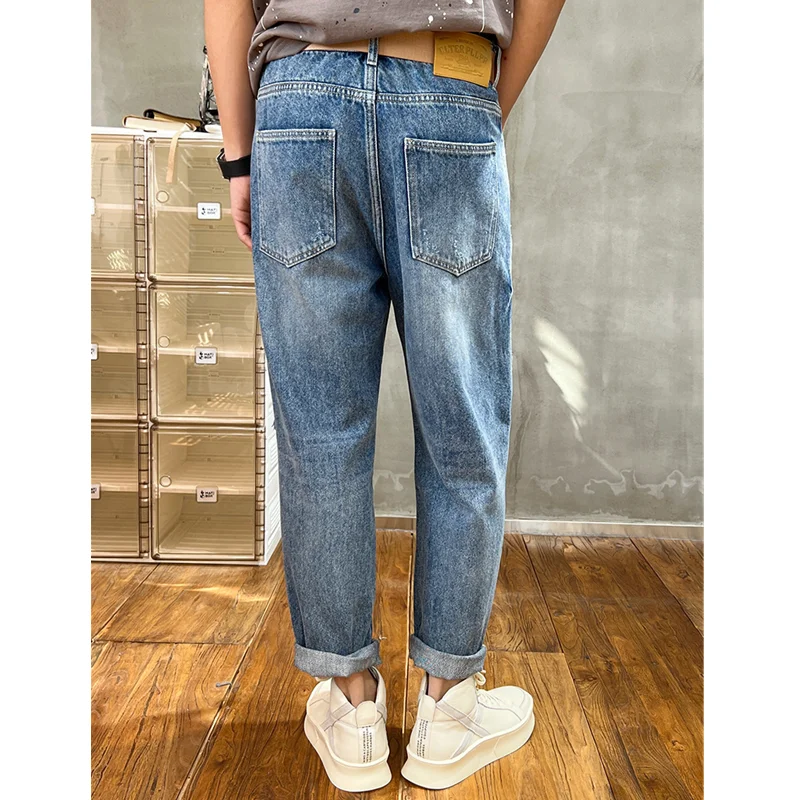 Men's Wear 2022 Autumn and Winter New Versatile Falling Feeling Straight Nine Points Pencil Pants Loose Recreational Jeans Women