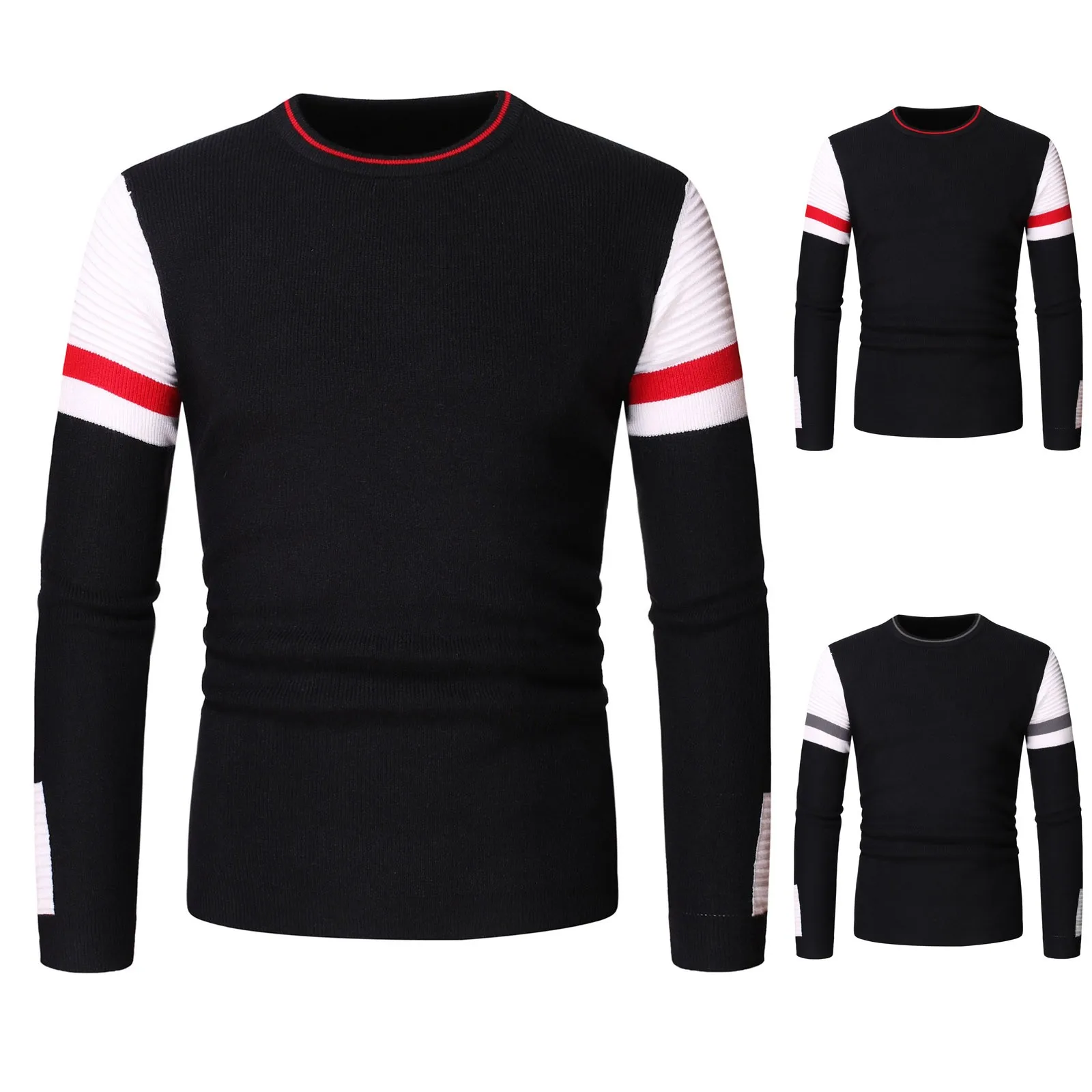 

Sweater Pullover Color Men's Top Pullover Sweater Round Knitted Neck Block Men's Sweaters Pullovers
