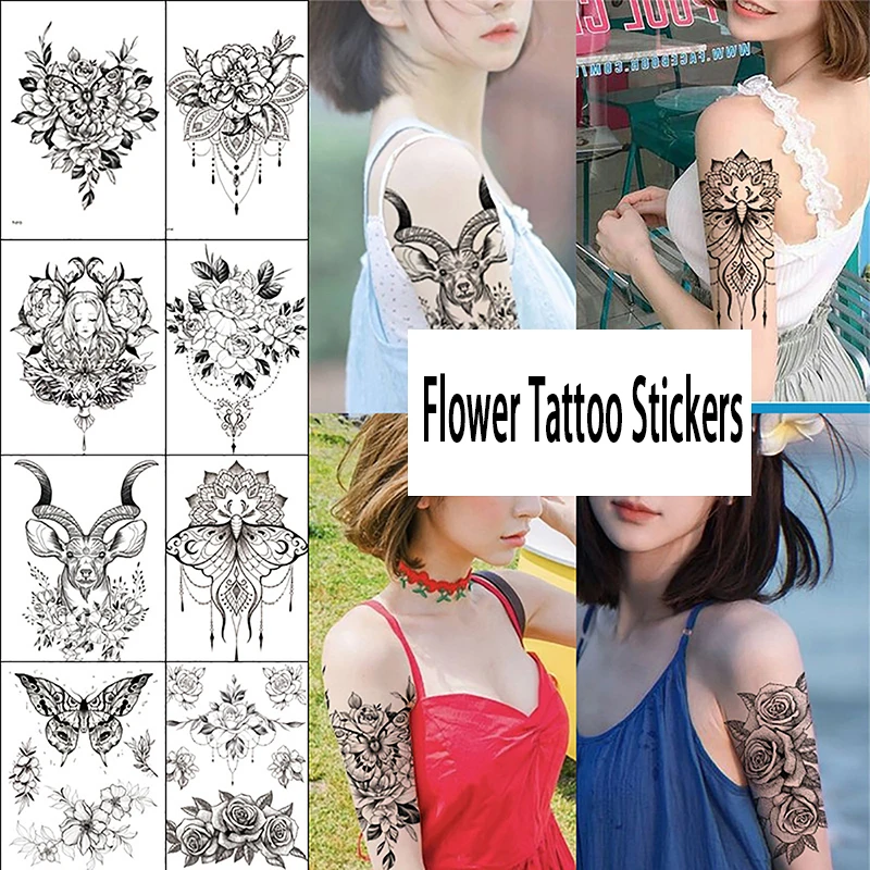 

Одноразовые поддельные тату-наклейки, черные, белые, серия веганских цветов, водостойкие, устойчивые к поту временные татуировки