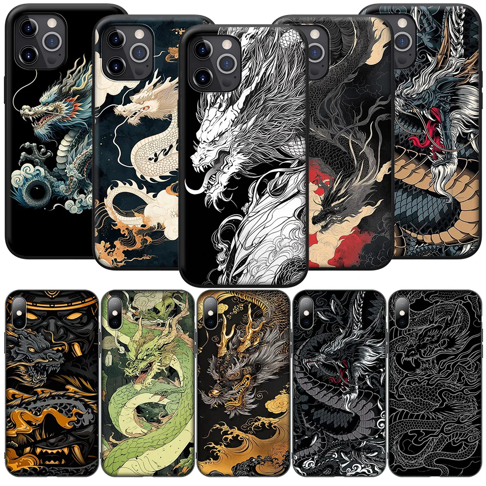 Чехол для телефона iPhone 16 15 14 13 7 8 Pro Max Mini Plus новый чехол TW35 черный белый дракон
