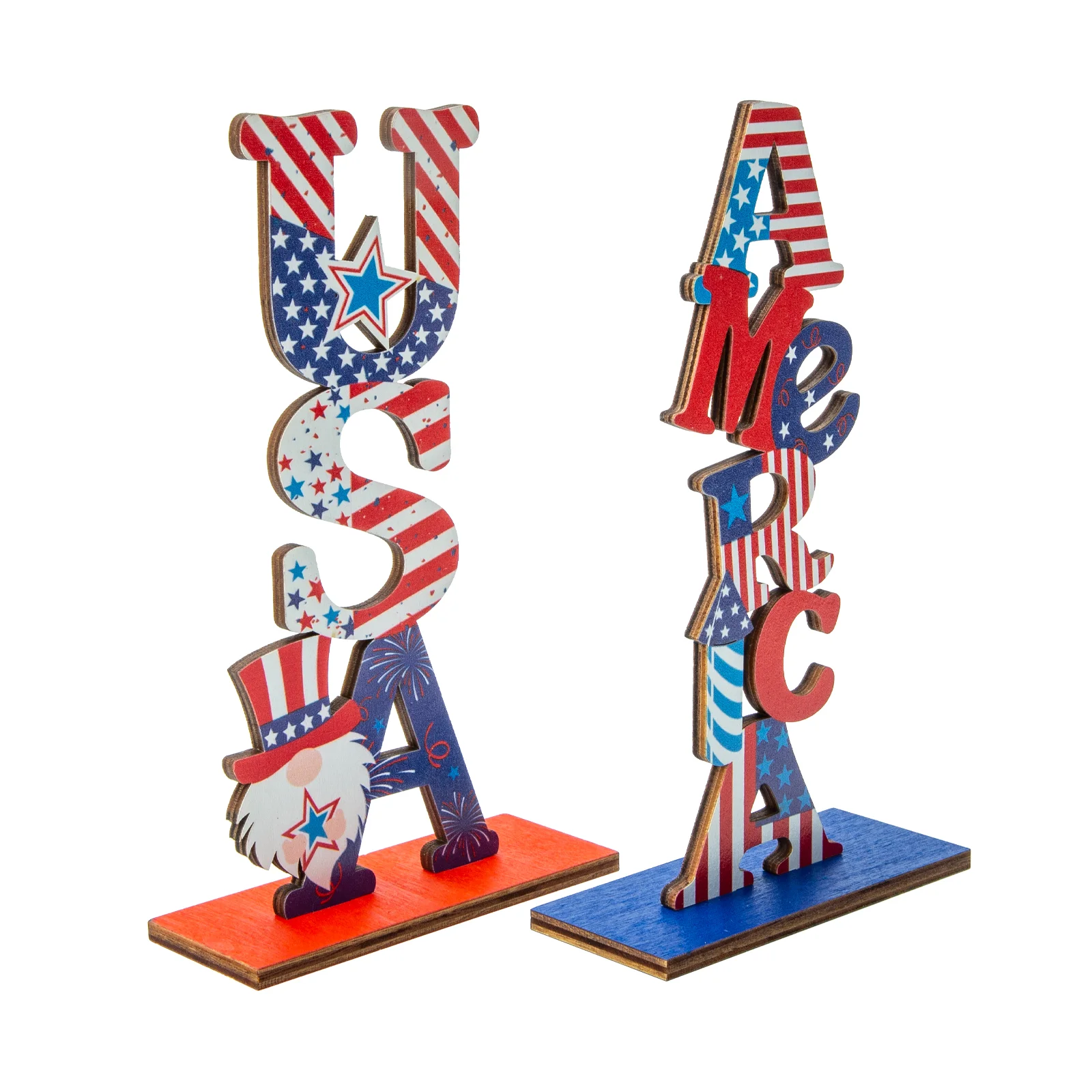 

2pcs USA Wooden Sign Independence Day Festival Desktop Ornaments for Home
