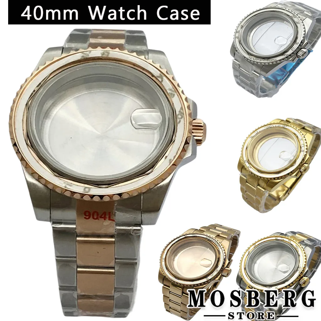 Black 40mm Watch Case Stainless Steel Sapphire Glass For NH34 NH35 NH36 ETA2836 Miyota8215 ETA2824 PT5000 Automatic Movement