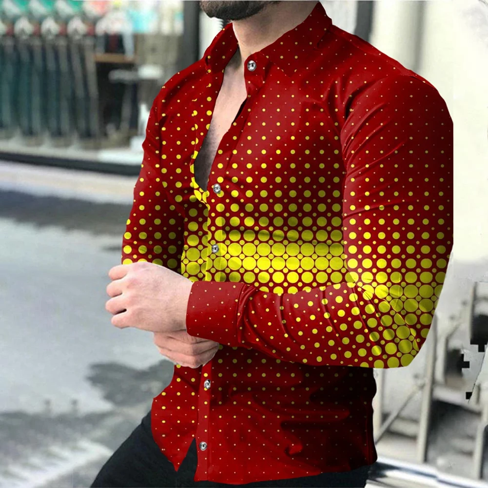 2022 Men's Long Sleeve Shirt Gradient Dot 3D Brand Printing Fashion Cardigan Single Breasted Spring Autumn Hawaiian Harajuku Top
