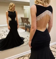 new arrival 2022 scoop collar sleeveless black formal gown custom made open back mermaid evening dresses