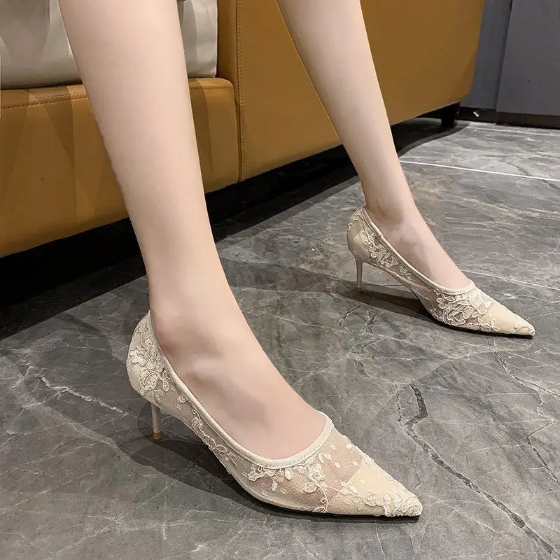 2022 Mesh Hollow Pointed High Heels Women's Stilettos