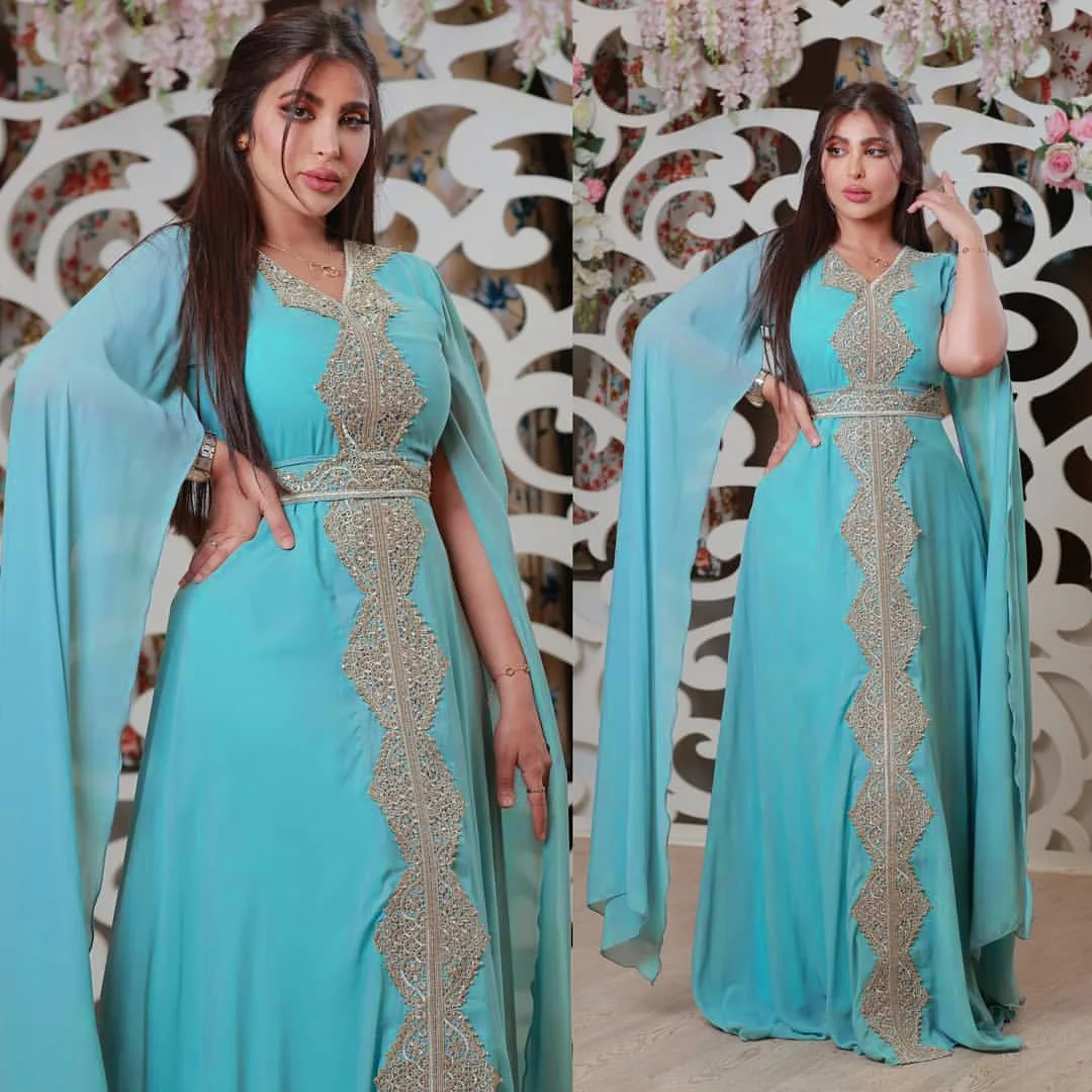 Summer 2023 Women's Clothing New Muslim Gown Embroidered Chiffon Dubai Abaya Arab Islamic Women with Belt Evening Dress Ramadan